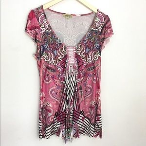 One World SharkBite Flutter Sleeve Embellished Top